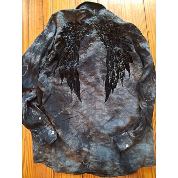 Eighty Eight Wing Black Tie Dye Long Button Up Shirt Top Mens Size XXL Y2k Goth - Picture 1 of 3